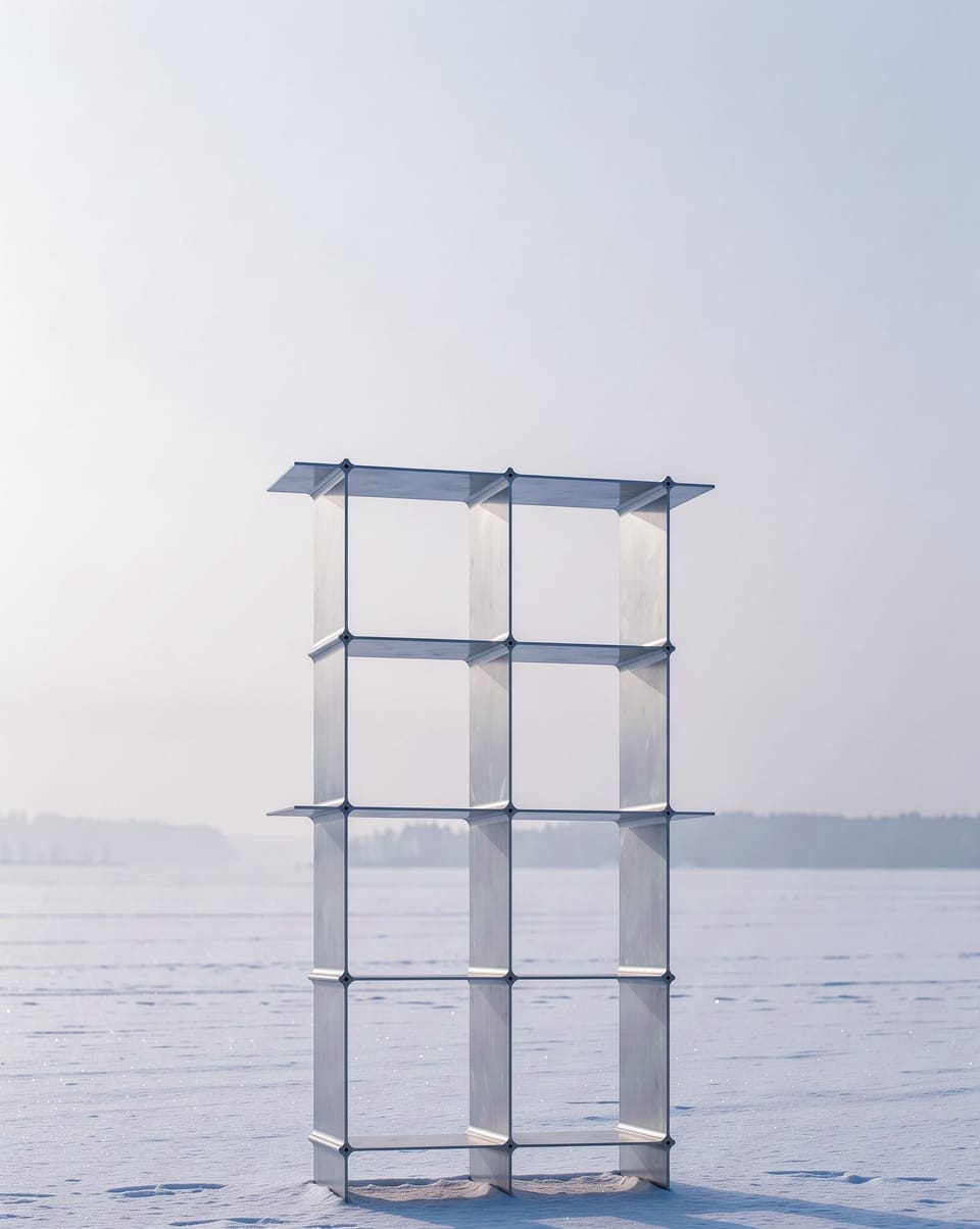 Colour study: shelf in ice blue, a tower, on a snow-covered lake
